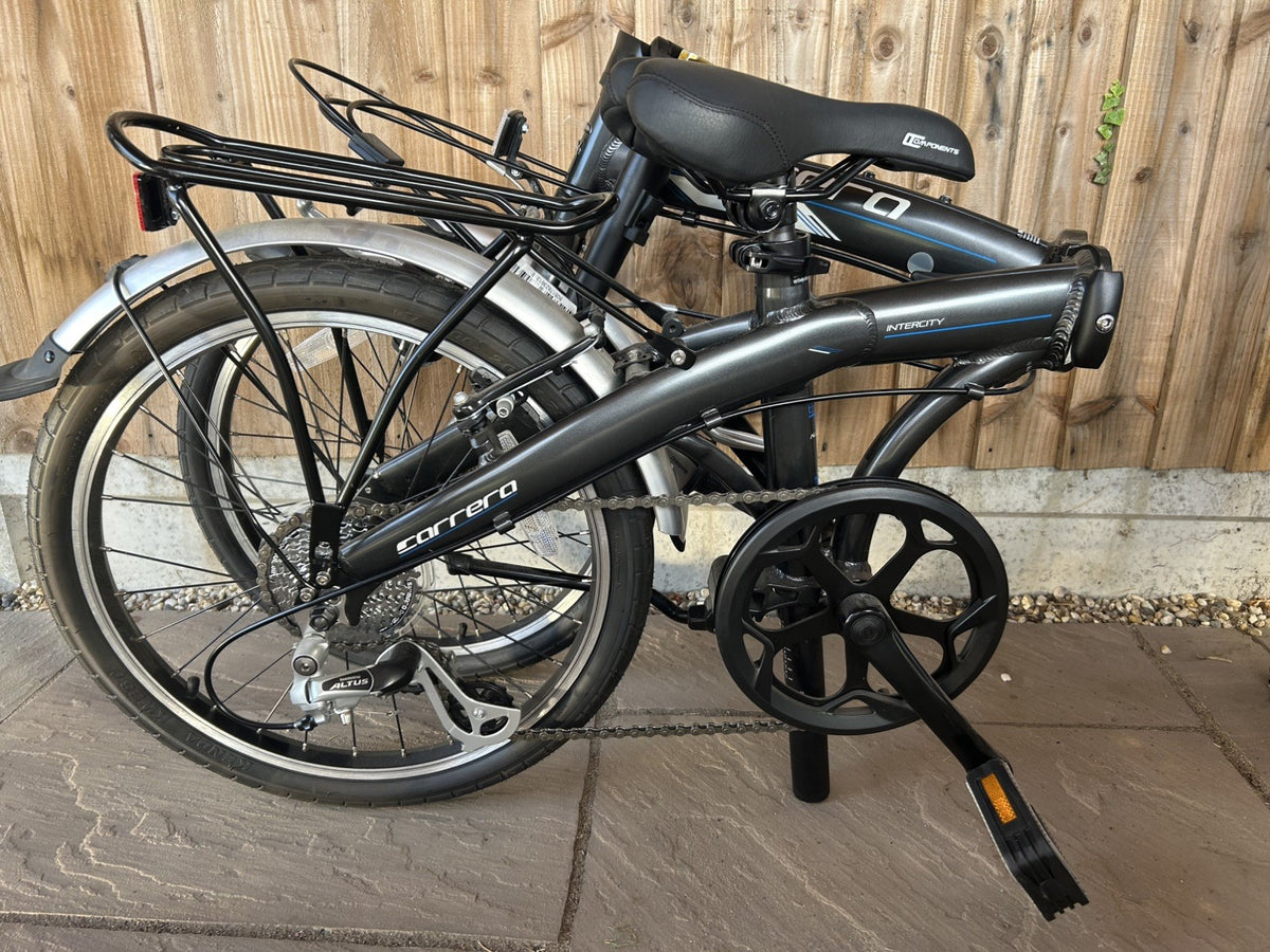 Carrera Intercity 20in Folding Bike Black/Silver Rear Rack Mudguards V-Brake