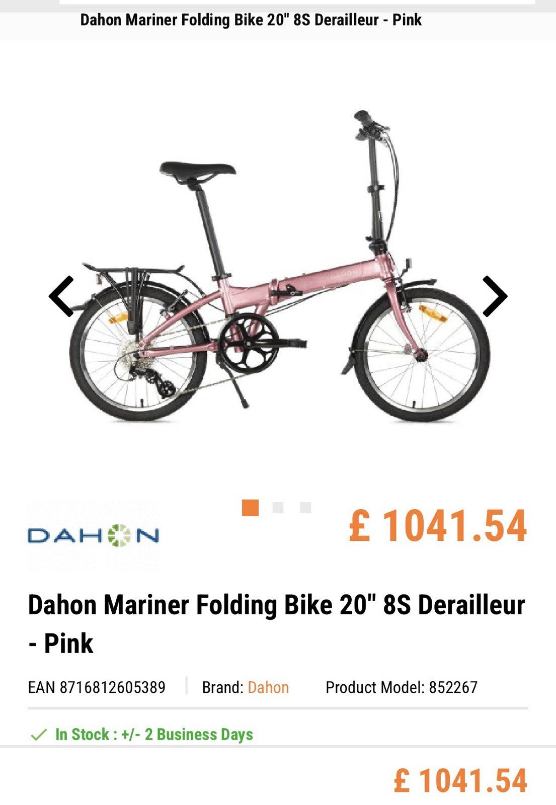 Dahon Mariner Folding Bike 20" 8S Derailleur - Pink