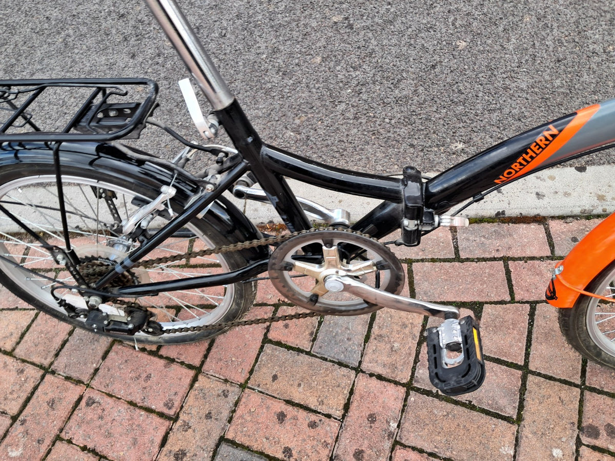 Compass 20in Folding Bike Black/Grey/Orange Mudguards Rear Rack Grip Shifter