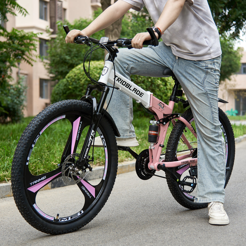 24"26" Folding Mountain Bike 21 Speed Full Suspension Bicycle For Men Women New