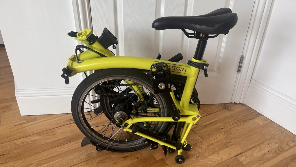 Brompton Folding Bike 6-Speed Yuzu Lime Green with Front Light & Be Seen Lights