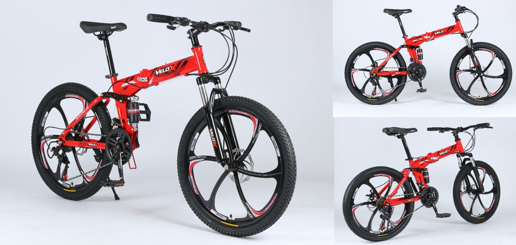 24"/26" Folding Mountain Bike – Full Suspension, Disc Brakes, Lightweight Frame