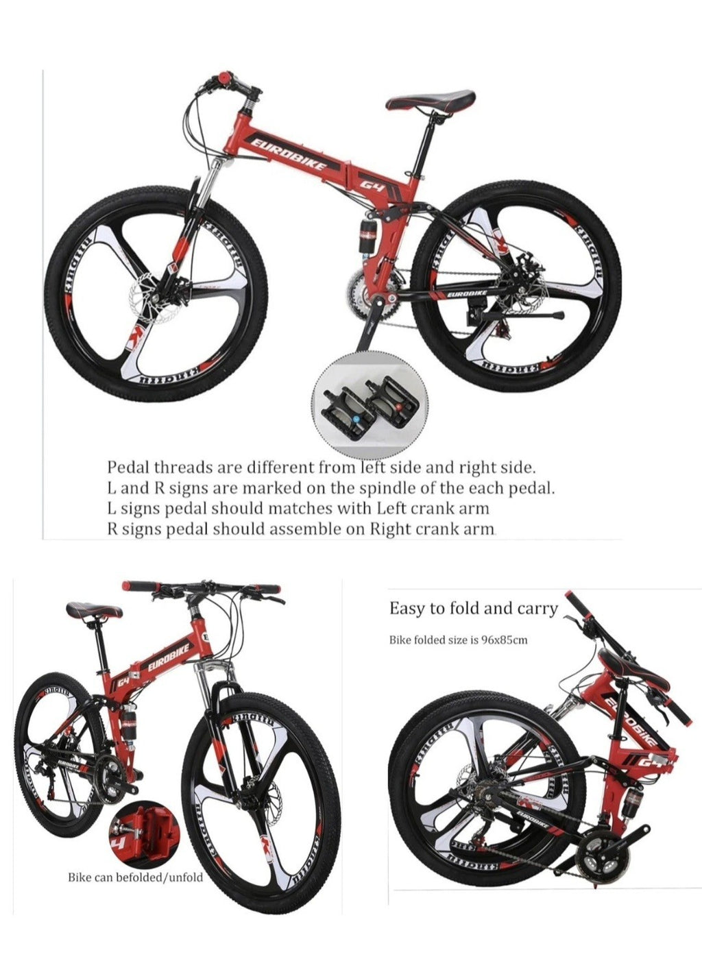 Foldable MOUNTAIN BICYCLE Eurobike BLUE G4 26" 21-speed - Used For 1 Week