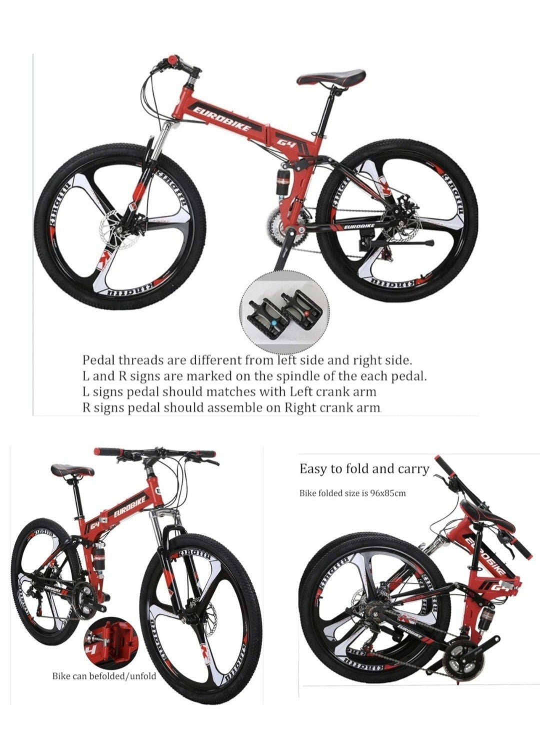 Foldable MOUNTAIN BICYCLE Eurobike BLUE G4 26" 21-speed - Used For 1 Week