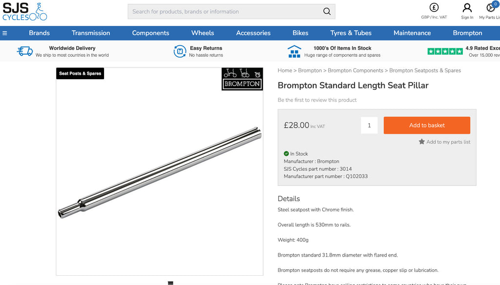 Brompton Seatpost Pentaclip Mid Bar Low Bar S M Handle Bar Bundle