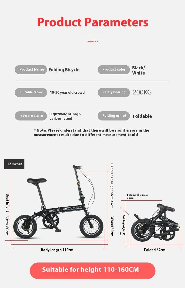 Male and Female Adult Moped Teen Student Off-road Racing Bike Folding