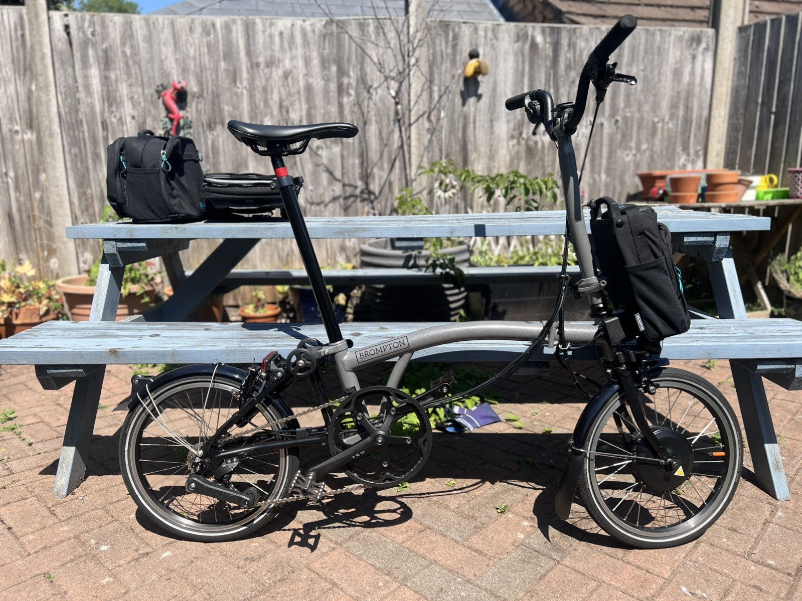 Brompton Electric P Line Urban Folding Bike – Storm Grey – loads of extras (£500