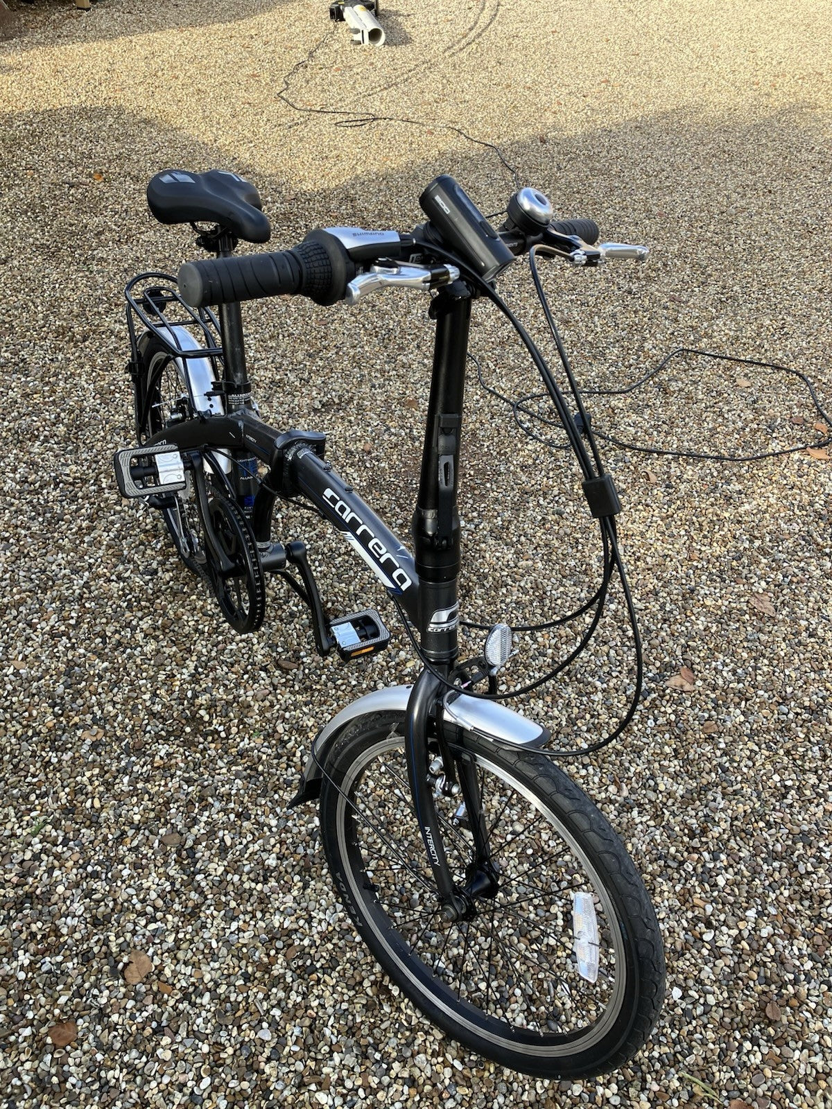 Carrera Transit 20in Folding Bike Black/Silver V-Brakes Mudguards Rear Rack