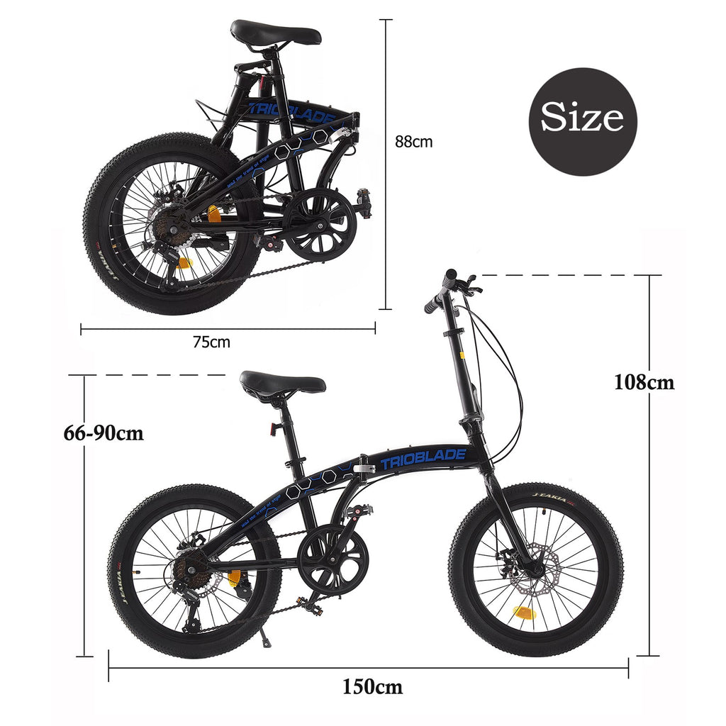 Folding Bicycle 20 Inch Bikes for Adults 7-Speed Variable Foldable City Bicycle
