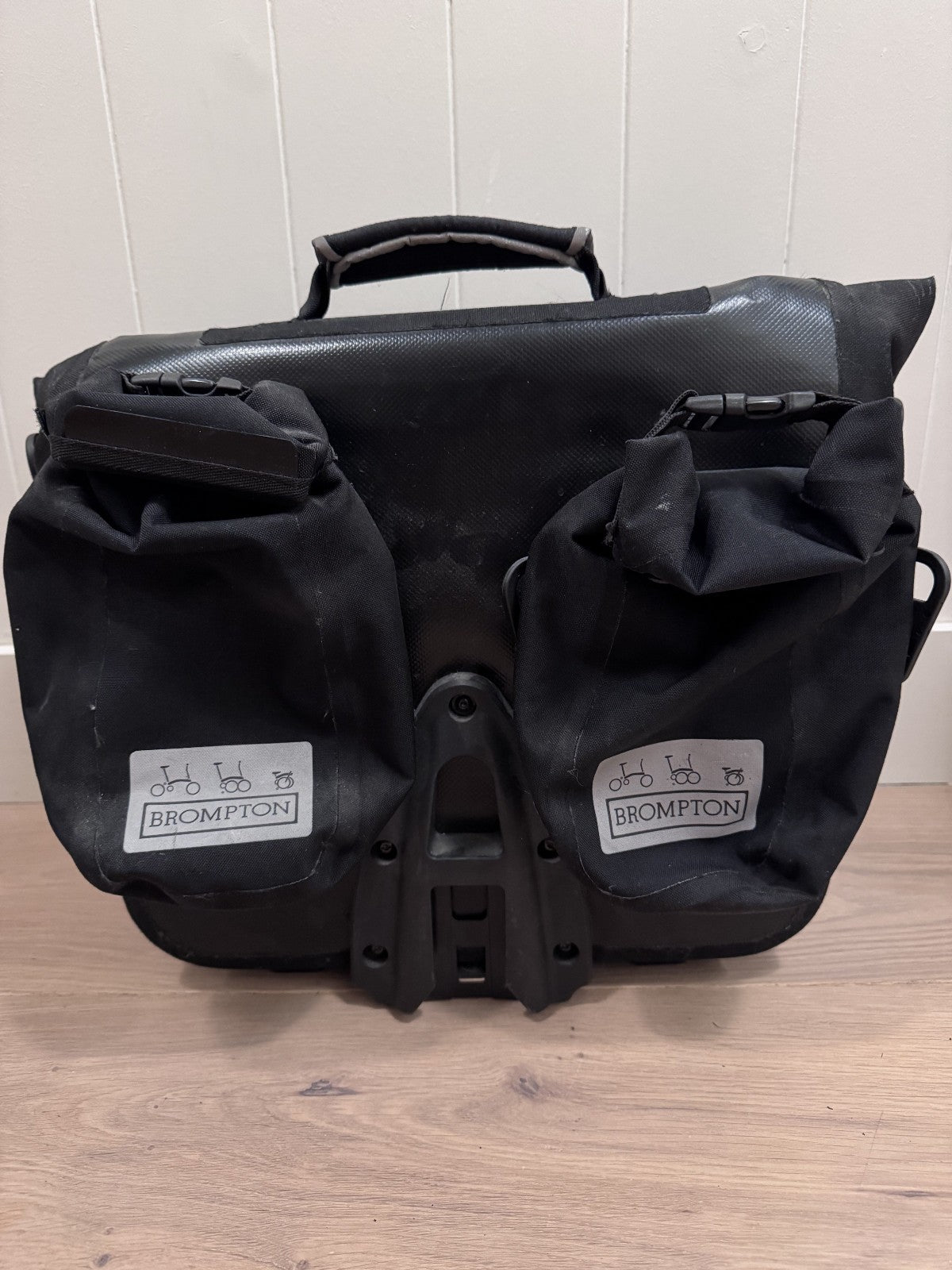 Brompton 3 speed folding bike, Brooks saddle, Ortlieb rack bag