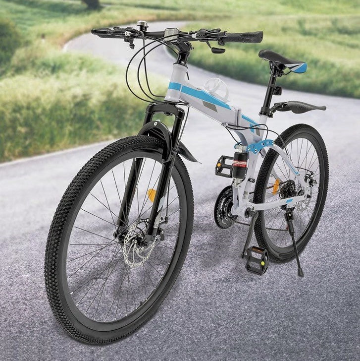 26" Folding Mountain Bike 21 Speed Men Bikes MTB Bicycle School Dual Disc Brake