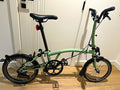 Brompton Folding Bike 16in Green, Mudguards, Derailleur Gears, Rim Brakes