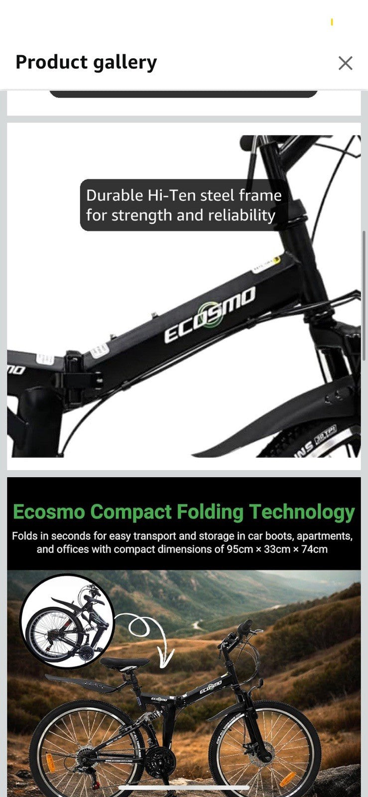 Mountain Bike Ecosmo 26" Wheel Folding MTB Shimano Gear 21SP, 18.5" -26SF02BL