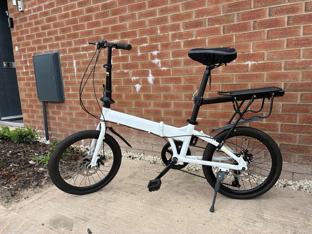 White/Black 20in Folding Bike Medium Frame Mechanical Disc Brakes Rack Guards