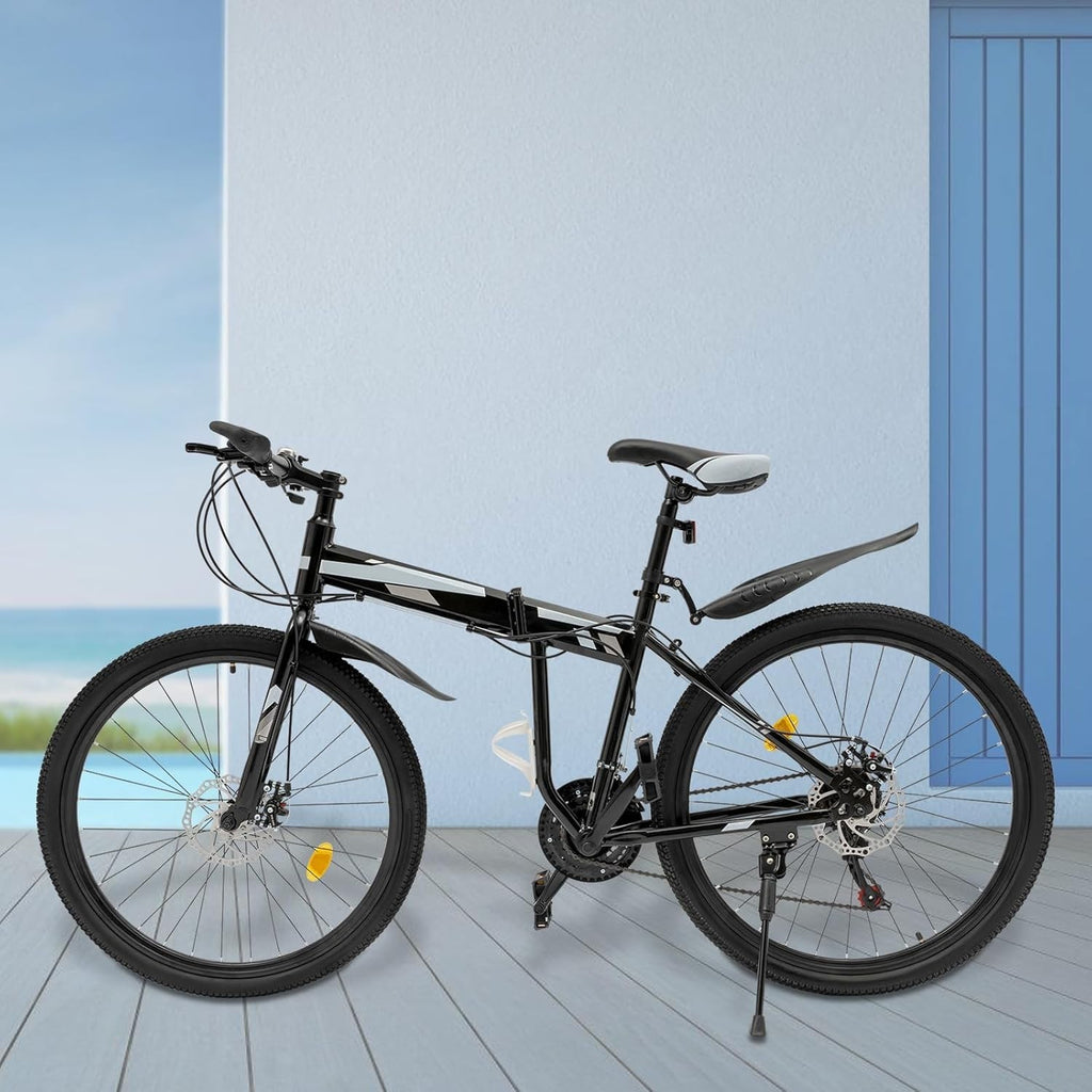 26" Folding Mountain Bike 21-Speed Dual Disc Brakes Adjustable Saddle