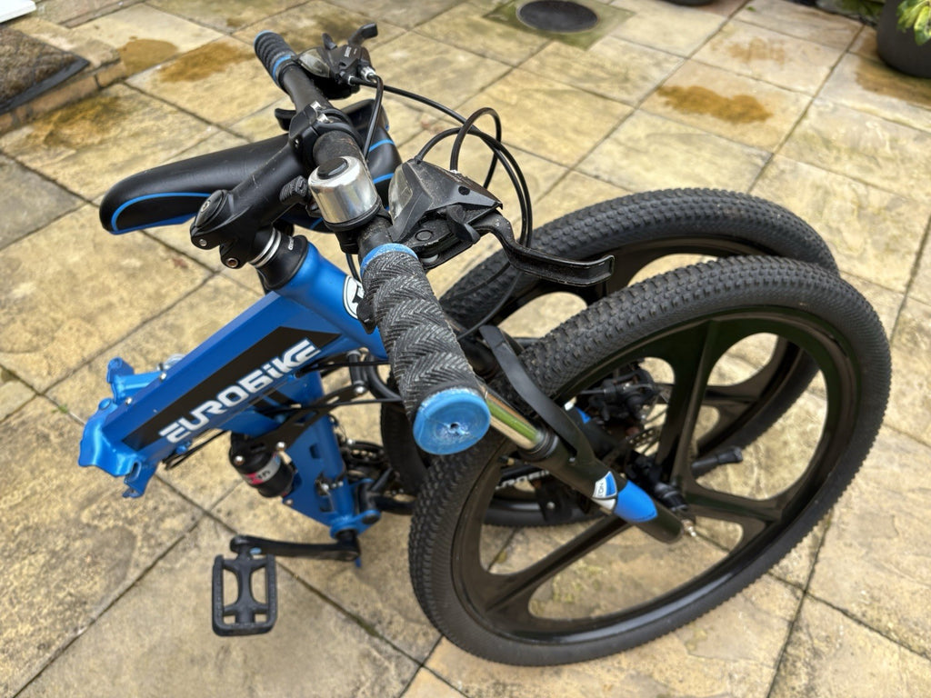 Eurobike G4 Folding Mountain Bike 26in 17in Full Suspension 21sp Disc Blue/Black