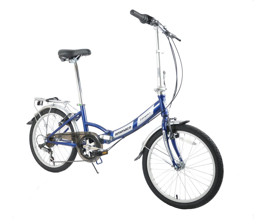 Ammaco Pakka Compact 20 Inch Wheel Folding Shopper Camping Bike 6 Speed Blue