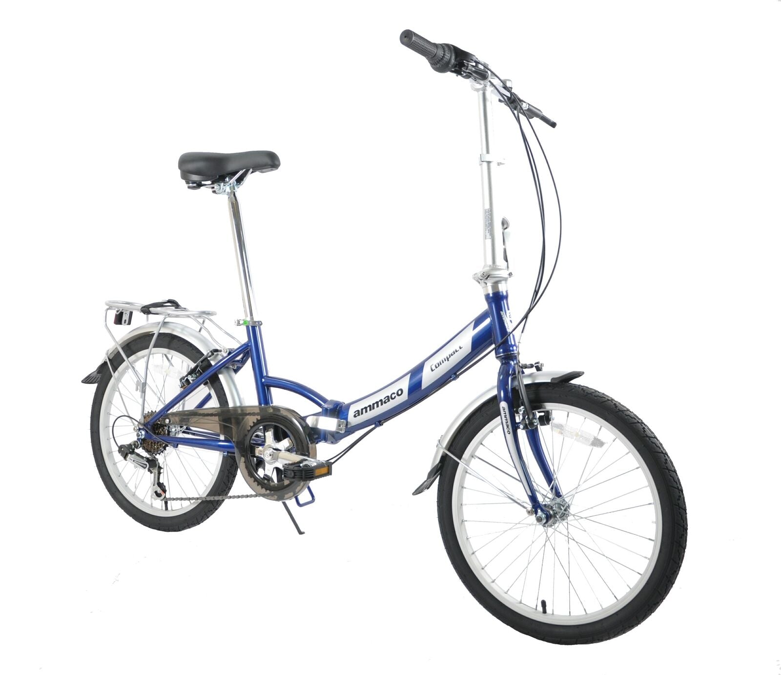 Ammaco Pakka Compact 20 Inch Wheel Folding Shopper Camping Bike 6 Speed Blue