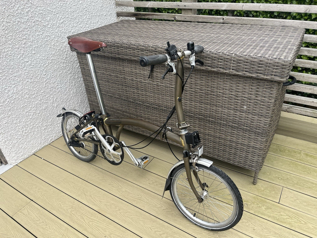 Brompton Folding Bike, Raw Lacquer, Brooks Leather Saddle, Front Bag, Pump, VGC