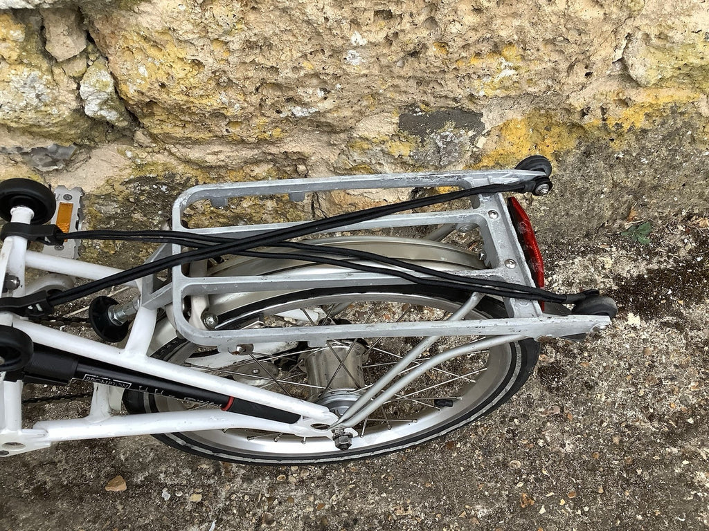 Brompton M3R Folding Bike - White + Panniers, Rack Bag, Front Frame -UK DELIVERY