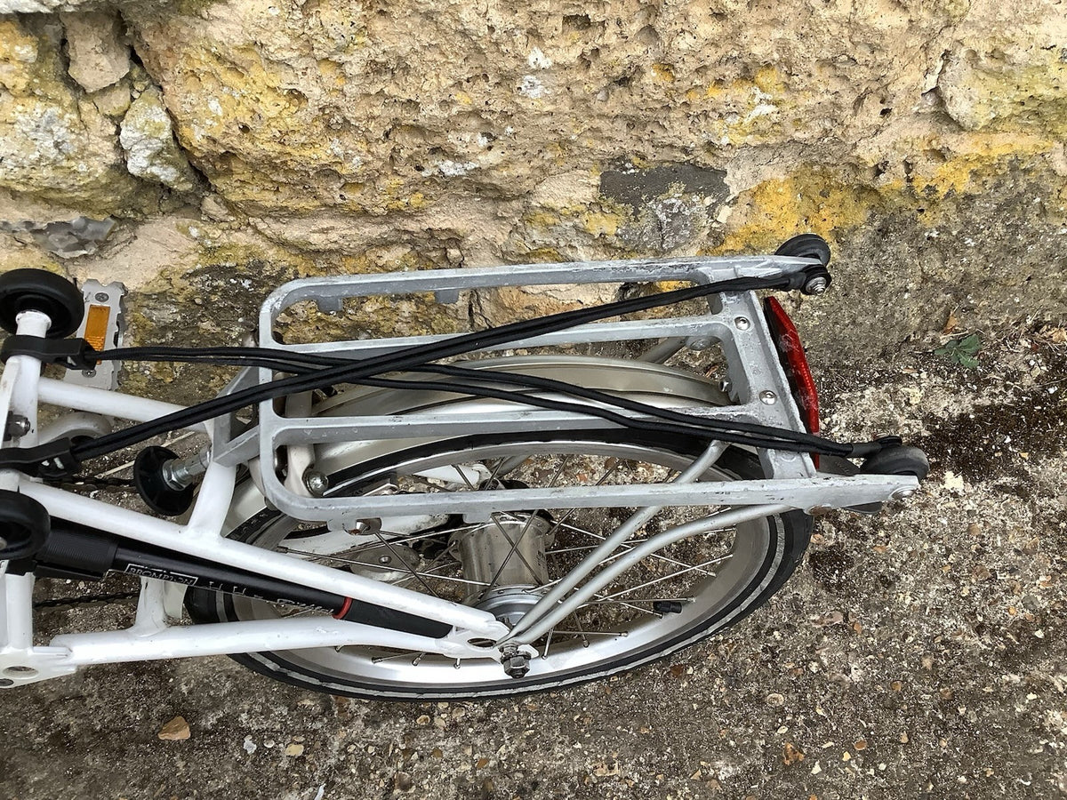Brompton M3R Folding Bike - White + Panniers, Rack Bag, Front Frame -UK DELIVERY