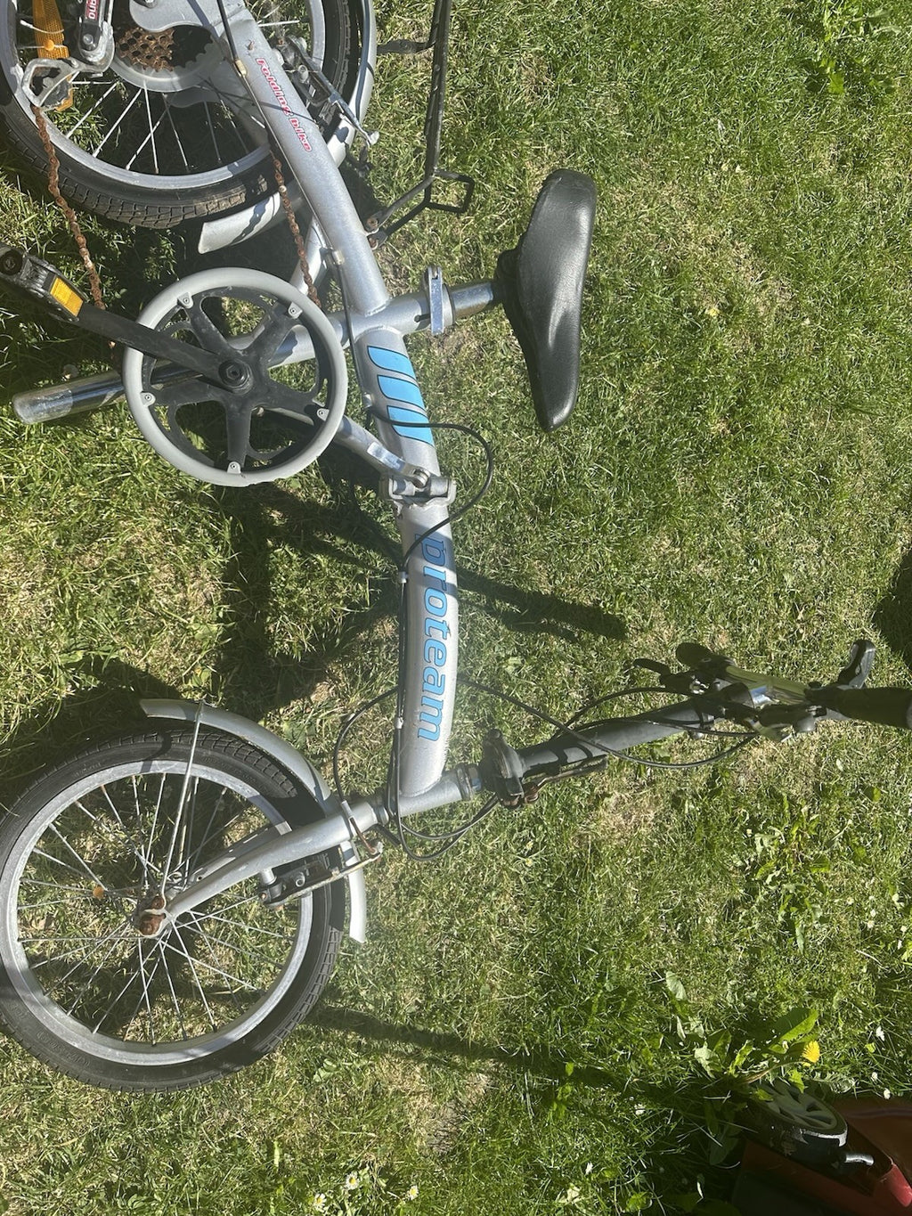 Bioteam Folding Bike 16" Silver Blue Steel 6 Speed Rear Rack Mudguards Kickstand