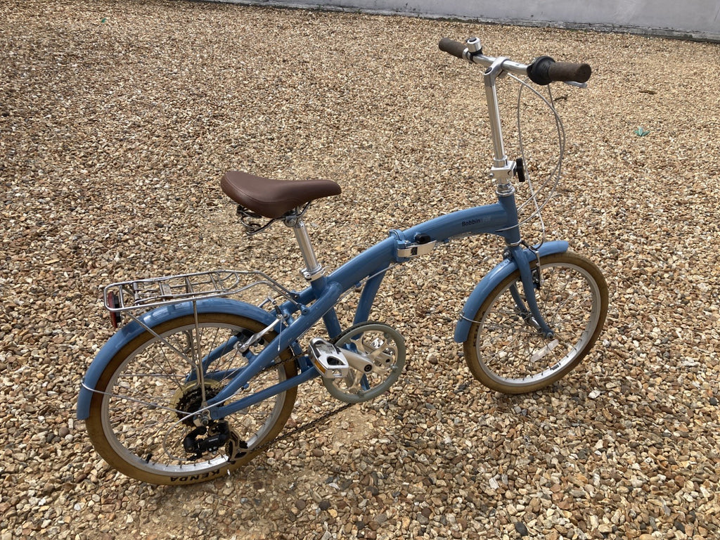 Bobbin Fold 20in Folding Bike Blue/Brown/Silver, Mudguards, Kickstand, 6 Speed