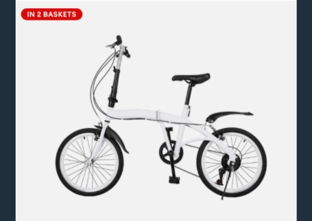 Folding Bike 20in Wheels White/Black Small Frame Flat Bar V-Brake