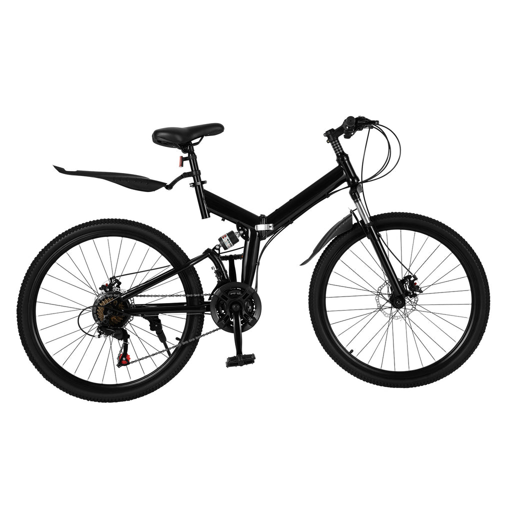 26" Folding Mountain Bike 21 Speed Men Bikes MTB Bicycle School Dual Disc Brake