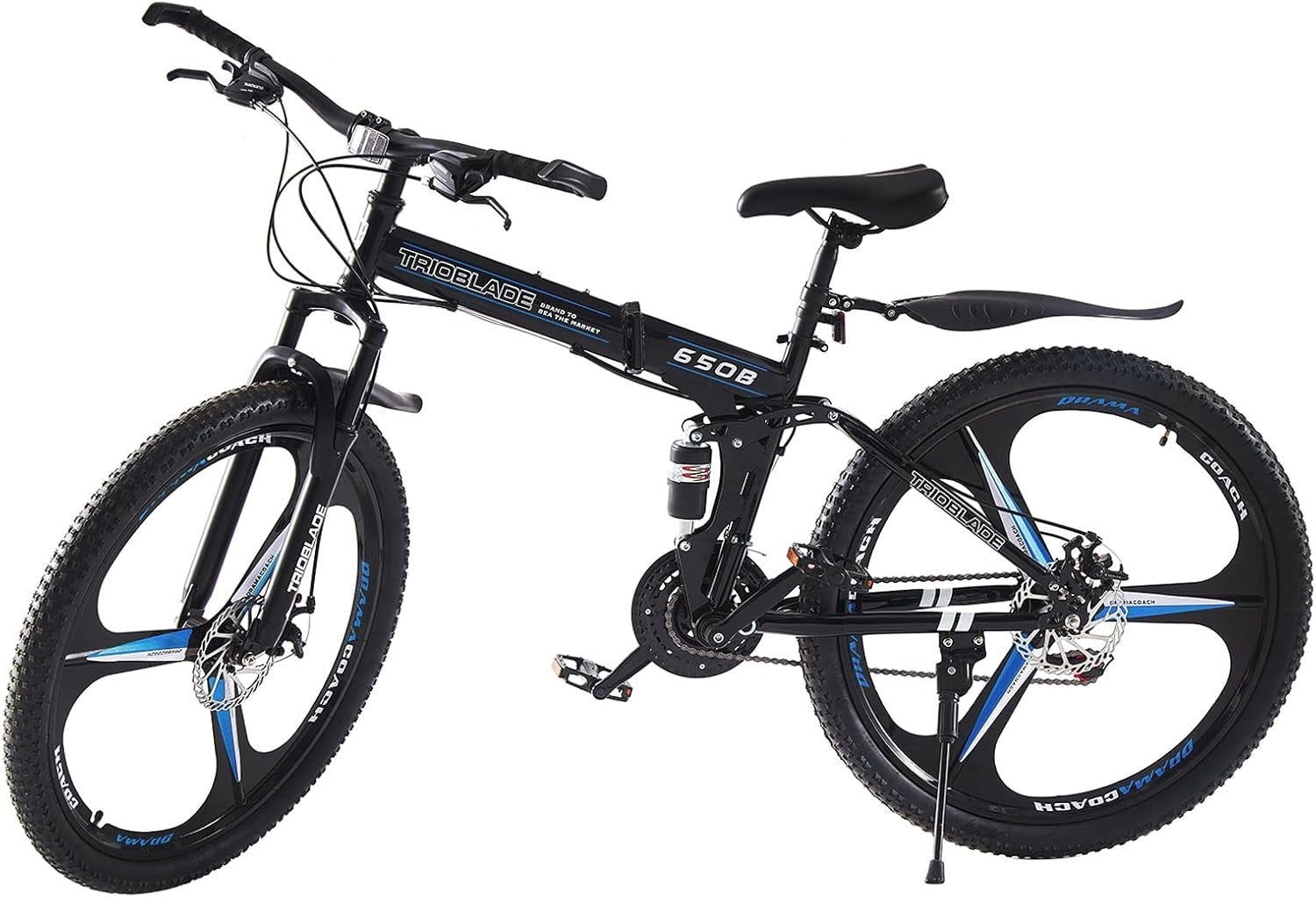 27.5" Folding Mountain Bike Dual Shock 21-Speed Mens Womens Off Road