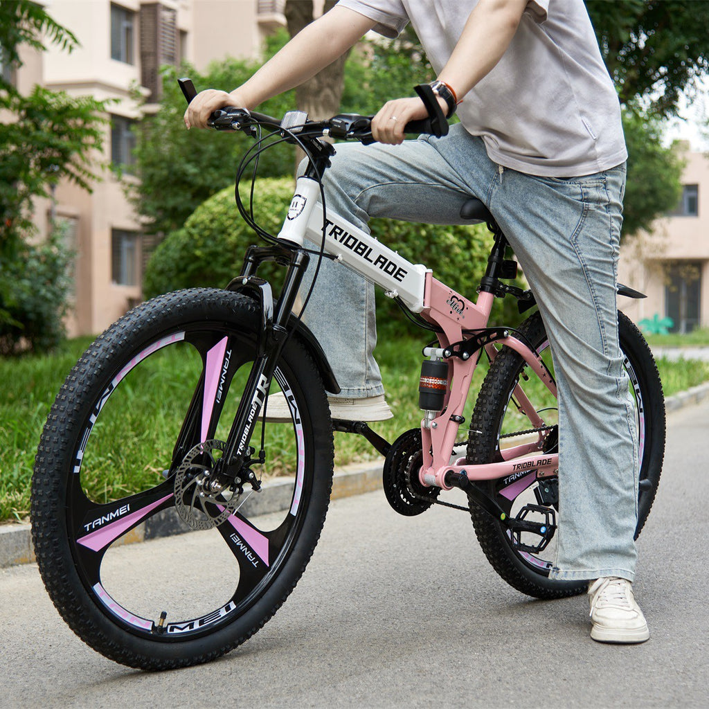 26 inch Foldable Mountain Bike 21 Speed Transmission System Adult Bike Pink