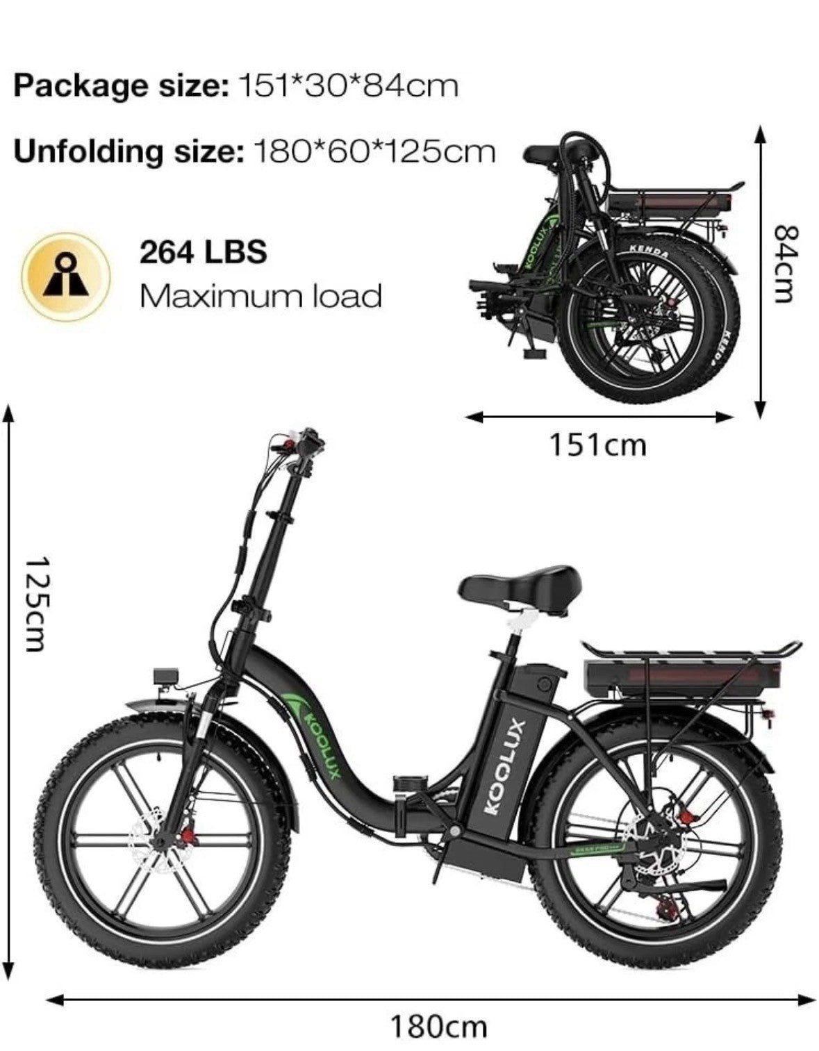 Koolux BK6 S Pro 20”Bike 48v13*10.Ah Rear Rack Folding Delivery Bike Hydraulic
