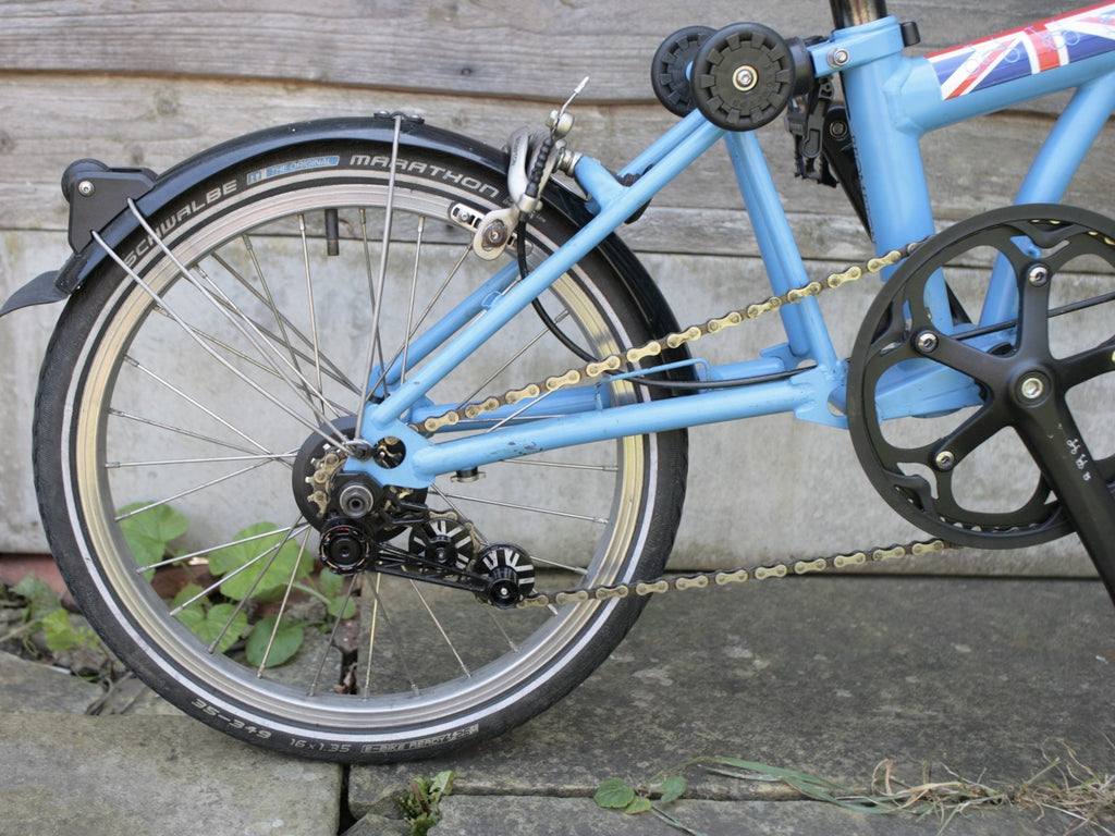 Brompton Blue / black, Union jack 1/ 2 speed folding bicycle, new parts restored