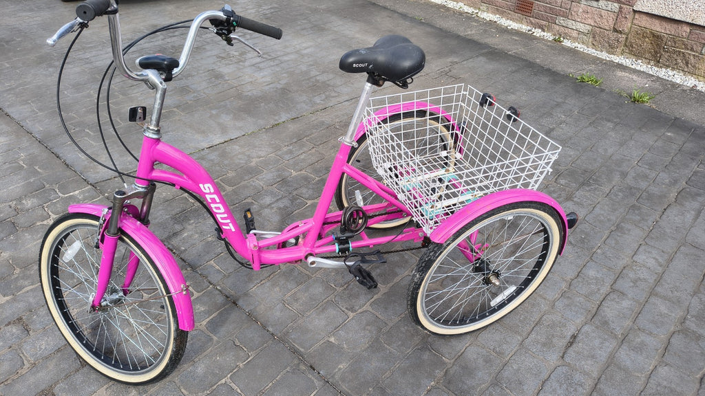 SCOUT Adult Pink Folding Tricycle Trike with Basket – hardly used
