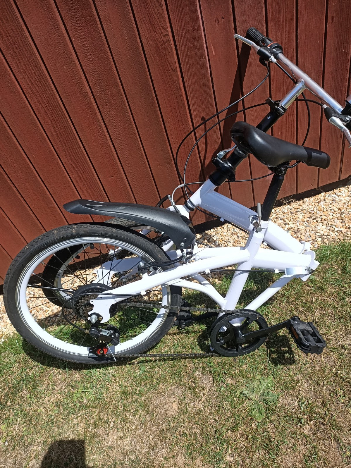 7 Speed 20" Folding White Bike with stand #1216