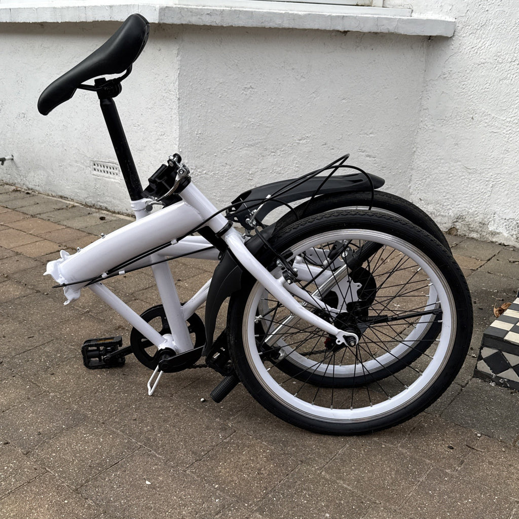 White Folding Bike Foldable City Bike for Adult 20" Commute Bicycle 6 Speed Gear