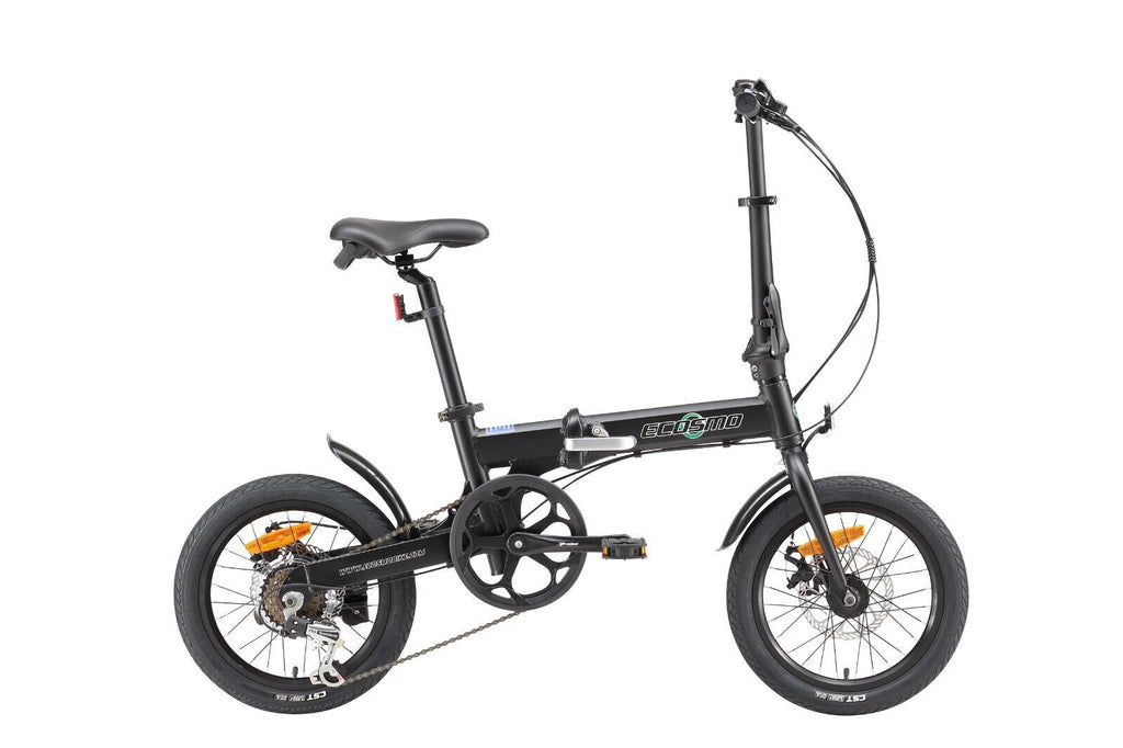 Folding Bicycle Ecosmo 16" Wheel Black Alloy 6SP Shimano Gear, DualDisc-16AF02BL