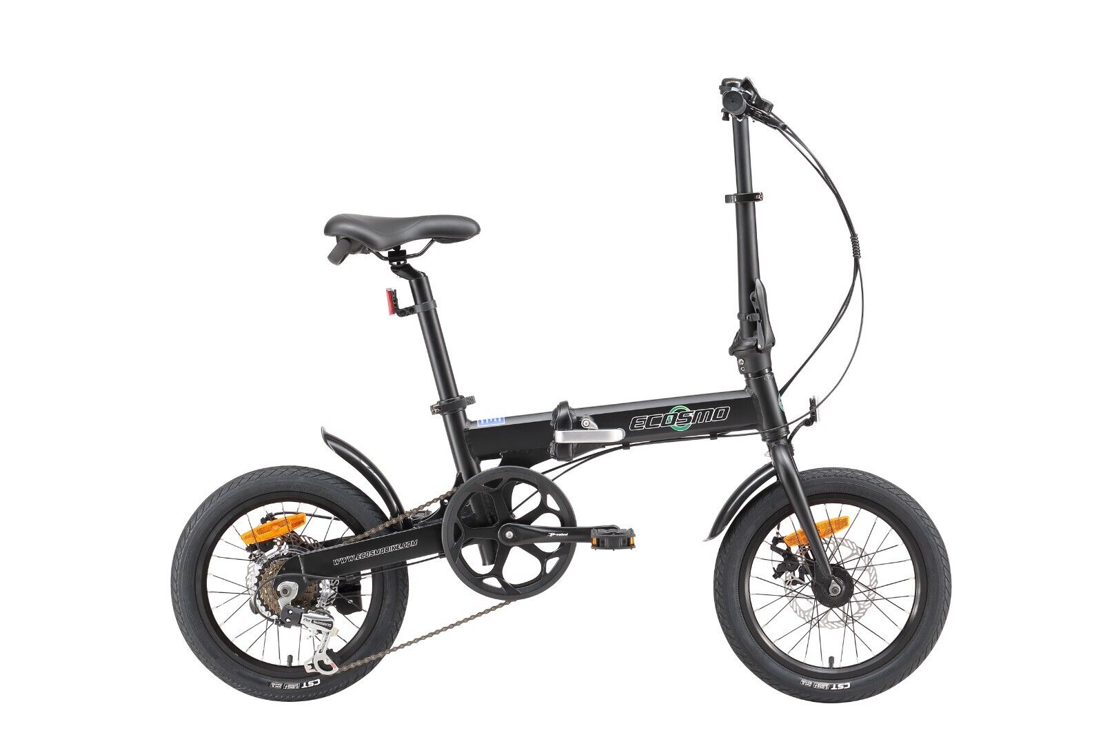 Folding Bicycle Ecosmo 16" Wheel Black Alloy 6SP Shimano Gear, DualDisc-16AF02BL
