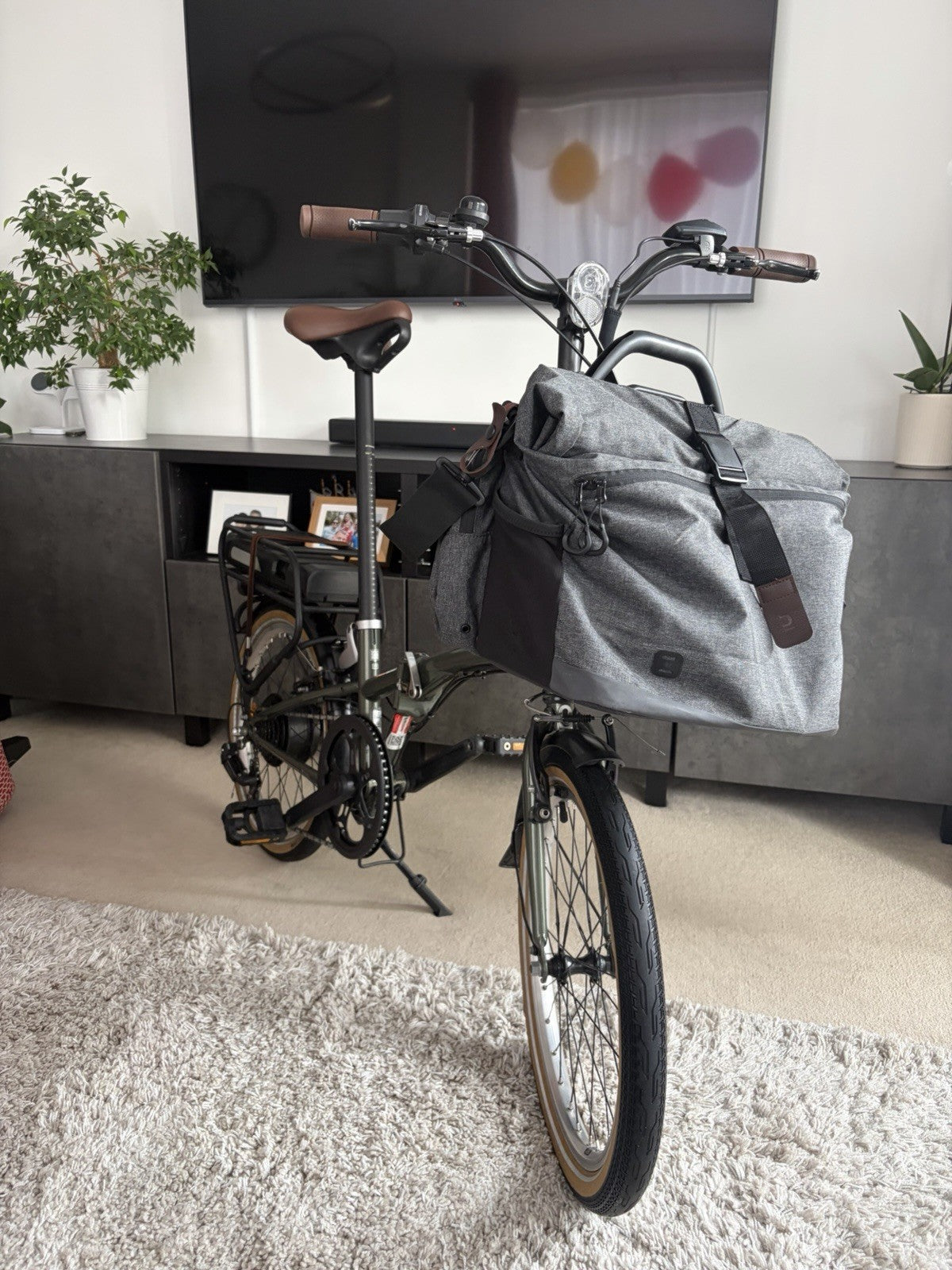 B’TWIN E-FOLD 500-GREEN FOLDING BICYCLE 20" WITH FRONT BAG
