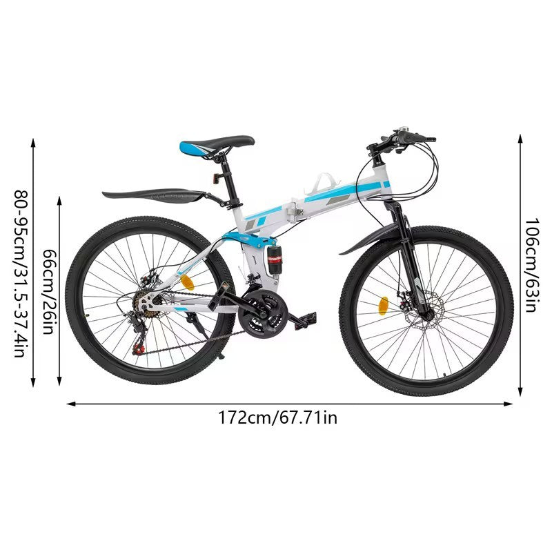 26in Folding Mountain Bike 21 Speed Men Bike MTB Bicycle School Dual Disc Brake
