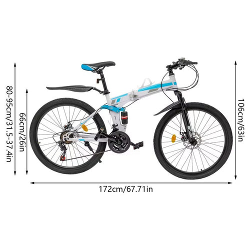 26in Folding Mountain Bike 21 Speed Men Bike MTB Bicycle School Dual Disc Brake