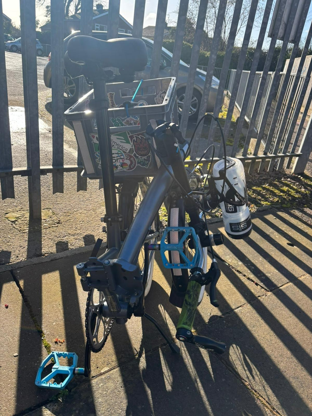 Grey Folding Bike — 16" Wheels, Compact & Lightweight- removable basket