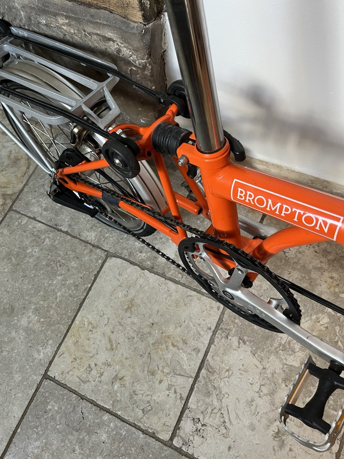 Brompton Orange Folding Bike 16in Wheels Rear Rack Mudguards Bell for collection