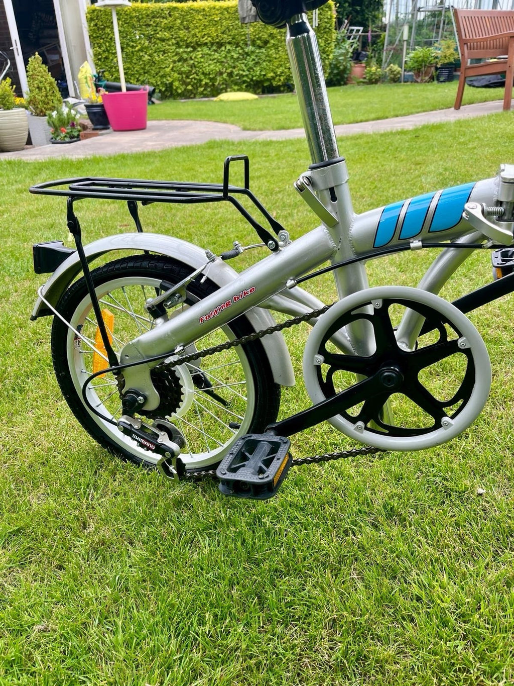 Proteam 16in Folding Bike Silver/Blue V-Brakes Rear Rack Mudguards