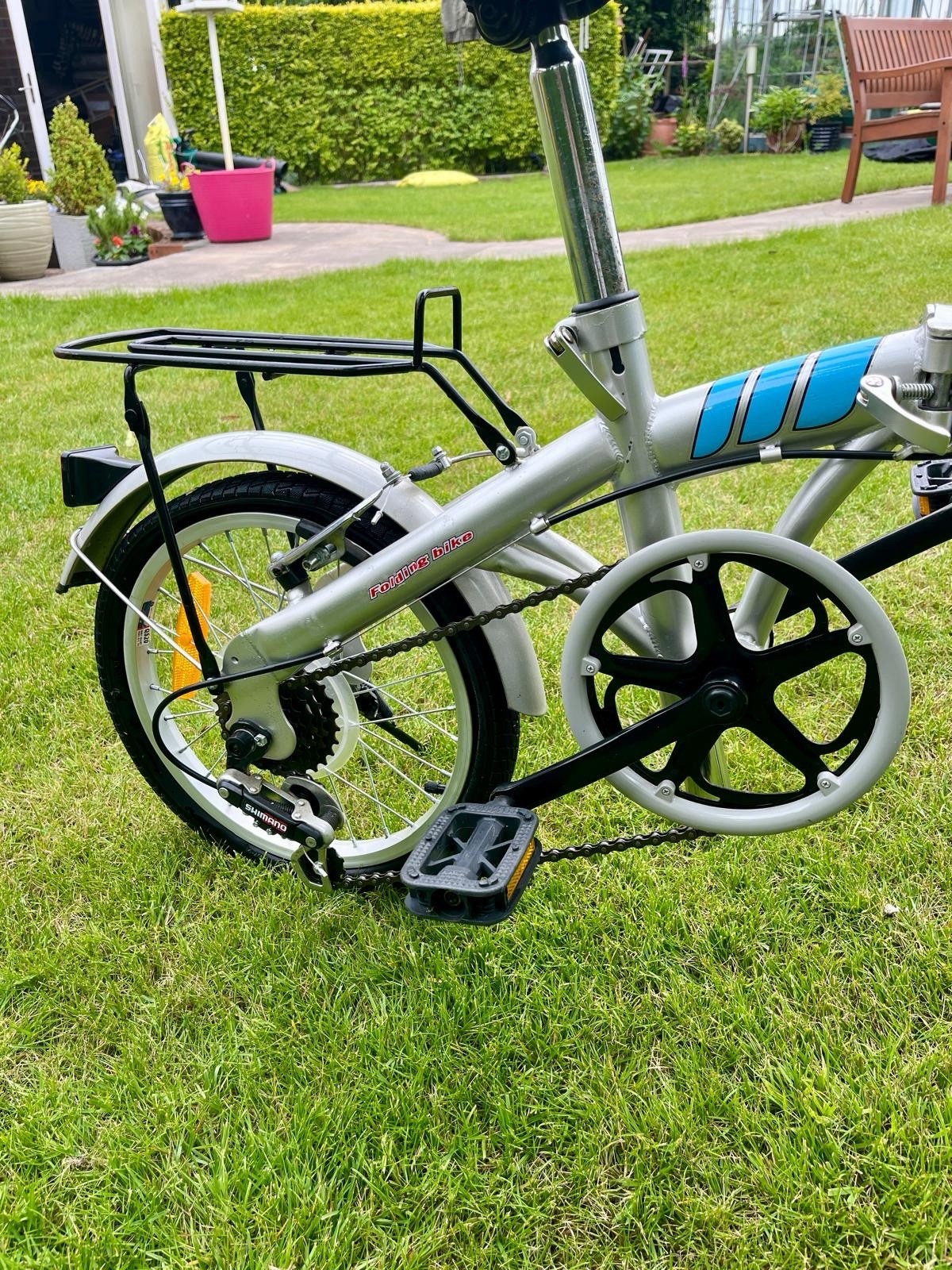 Proteam 16in Folding Bike Silver/Blue V-Brakes Rear Rack Mudguards