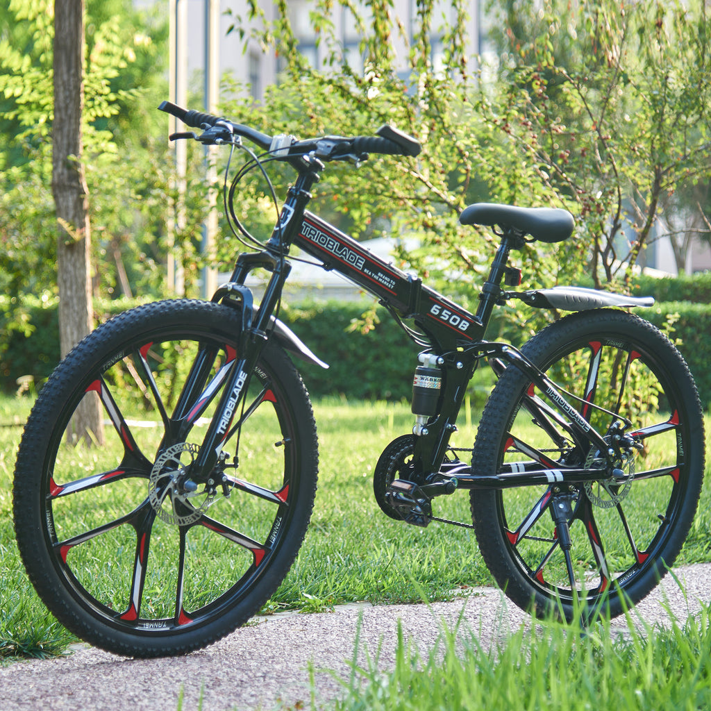 Folding Mountain Bike 27.5Inch Bikes 21 Speed Full Suspension Bicycle Men Women