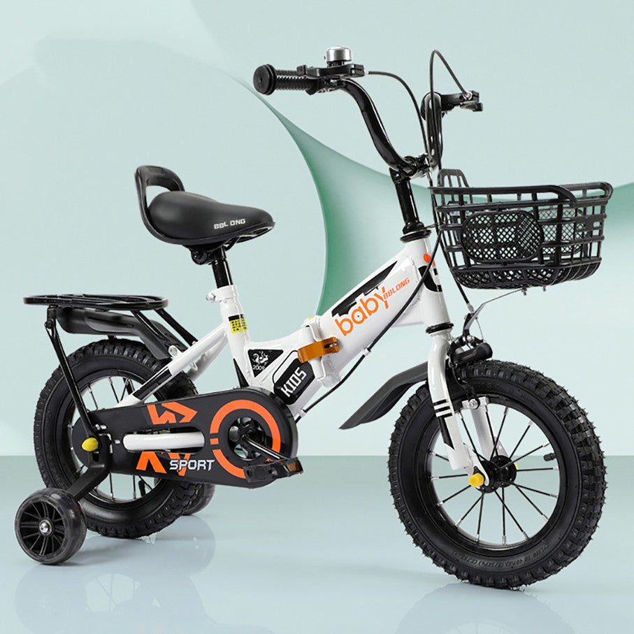 12/14/16/18 inch Kids folding bike cycle + Removable Rack & Basket - White
