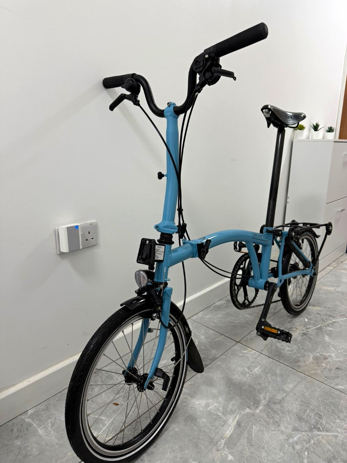 Brompton Folding Bike 16 in 4 Speed Blue/Black, Mudguards, Reflectors
