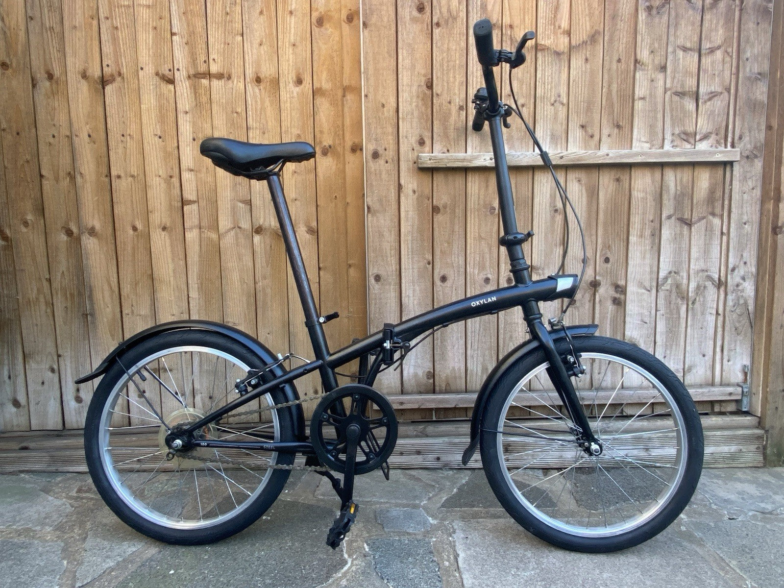 Oxylane Black Steel Folding Bicycle Single Speed Very Good Condition