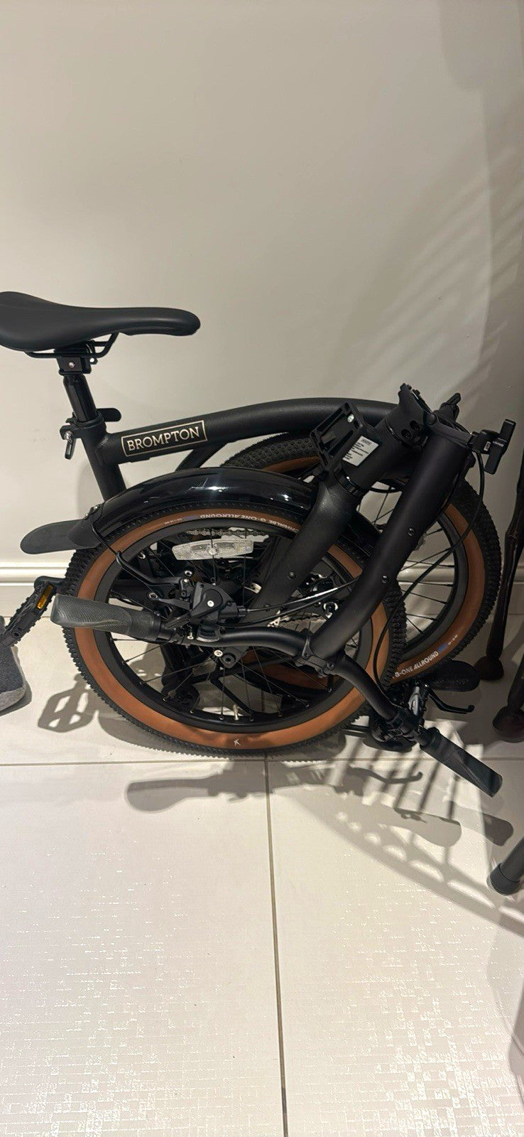 Brompton Folding Bike Black/Brown 20in Disc Brakes Derailleur Flat Bar
